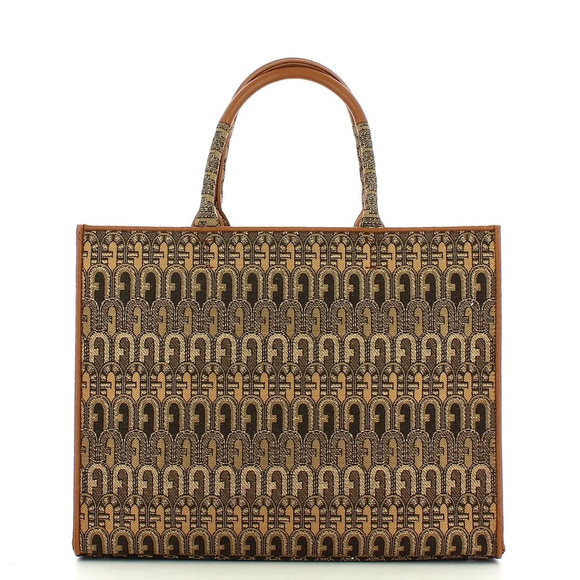Furla Opportunity Tote L Toni Havana Brown Jacquard Ethnic Arch Logo Woman's - Picture 1 of 9